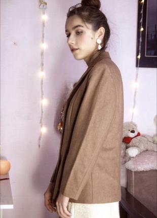 Класичний брендовий шерсть вовняний жакет бежевий піджак нюдовый оверсайз5 фото