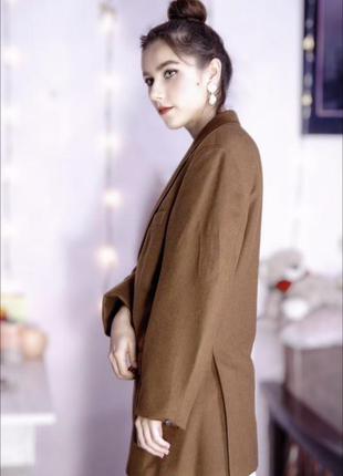 Брендовый кашемировый кашемир шерсть шерстяной классический пиджак жакет бежевый оверсайз удлинённый7 фото