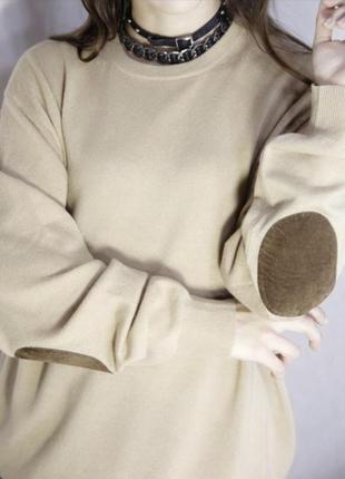 Брендовый кашемир шерсть кашемировый шерстяной бежевый свитер джемпер пуловер оверсайз удлинённый3 фото