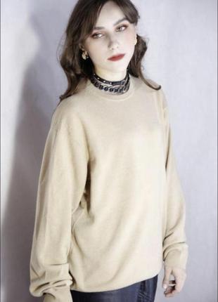 Брендовый кашемир шерсть кашемировый шерстяной бежевый свитер джемпер пуловер оверсайз удлинённый2 фото