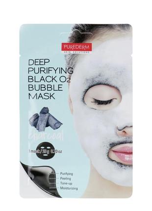 Киснева маска з деревним вугіллям purederm deep purifying black o2 bubble mask charcoal