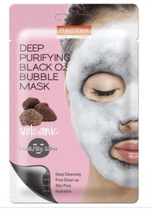 Кислородная маска с вулканической глиной purederm deep purifying black o2 bubble mask volcanic