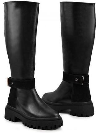 Стильные кожаные женские сапоги европейка