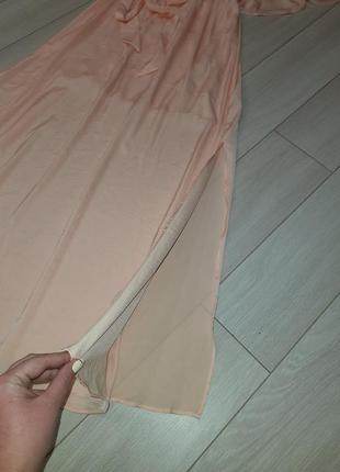 Нежное романтичное персиковое платье с поясом4 фото