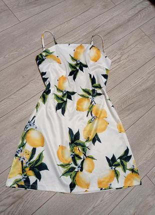 Шикарний білий сарафан на бретельках з лимонами