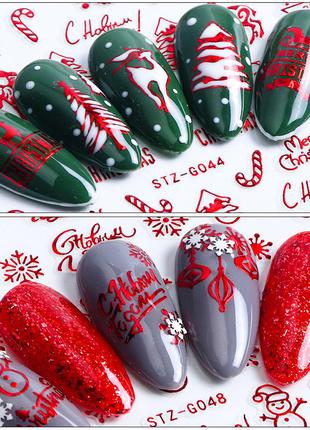 Новогодние 3d наклейки - красные и золотые зимние слайдеры на ногти, рождество, стикеры3 фото