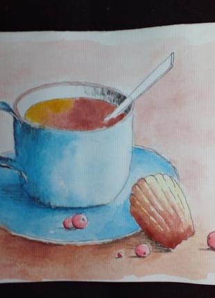 "ранковий чай" скетч акварель а5