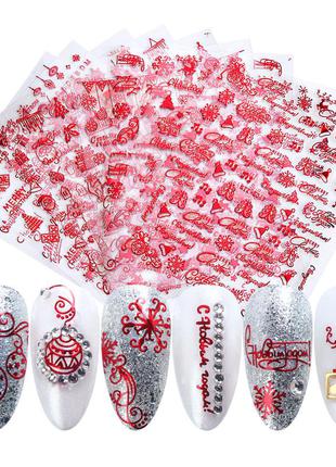 Новогодние 3d наклейки - красные и золотые зимние слайдеры на ногти, рождество, стикеры6 фото