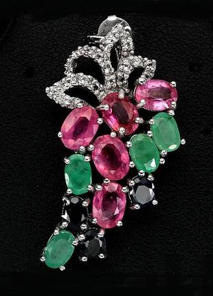 Люксовая серебряная подвеска кулон натуральный изумруд сапфир рубин топаз золото серебро 925 проба