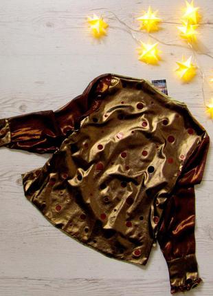 Р.122,128,134,140,146 детская блузка золотистая, новогодняя коричневая в горошек.  на 5 - 10 лет2 фото