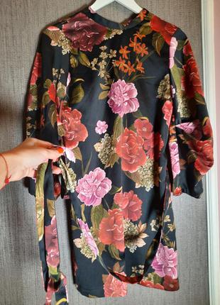 Zara сукня в квіти пишний рукав с1 фото