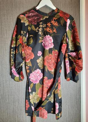 Zara сукня в квіти пишний рукав с5 фото