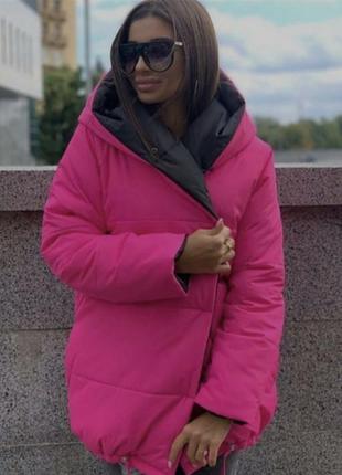 Женская зимняя куртка пуховик двухсторонний tinsul-m плащевка1 фото