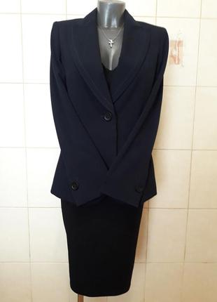 Стильный,деловой,офисный,строгий темно-синий приталенный пиджак marks&spencer1 фото