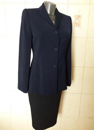 Классический базовый,офисный,удлиненный темно-синий трикотажный пиджак amaranto2 фото