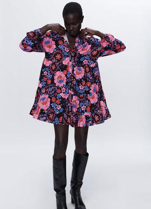 Новая коллекция! модное платье zara в цветочный принт4 фото