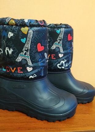 Детские дутики зимние тёплые на меху незаменимы всю зиму р. 32 синие