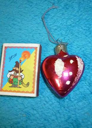 Винтажная советская новогодняя елочная игрушка  сердце винтаж ссср