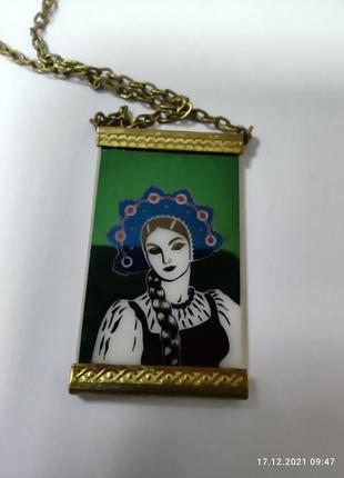 Винтажный кулон подвеска девушка украинка ретро эксклюзив
