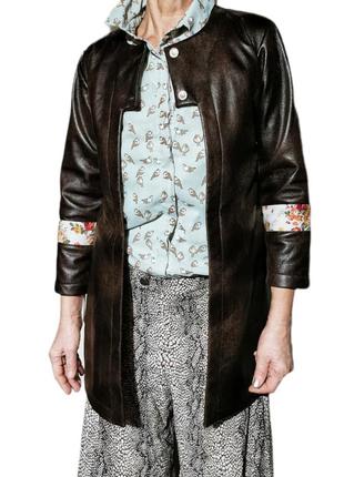 Пиджак тёплый в этно стиле под кожу кожаный жакет искусственный длинный байковый2 фото