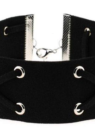 Черный замшевый нарядный праздничный чокер чоккер на шею ленточка ошейник шнурок повязка "шнуровка"