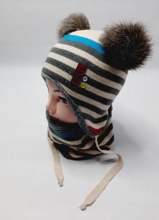 Зимняя шапка для мальчика с хомутом 48 50 см