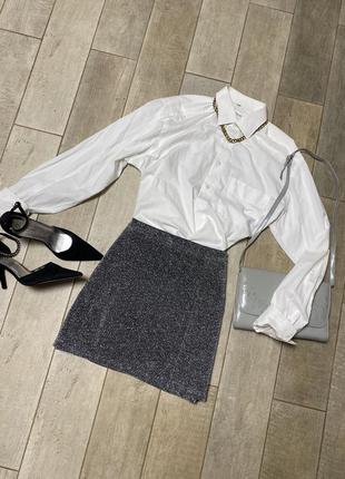 Серебряная мини юбка ,большой размер,батал(019)