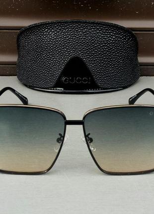 Очки в стиле gucci стильные женские солнцезащитные очки сине бежевый градиент в золотом металле2 фото