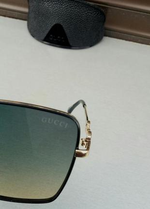 Очки в стиле gucci стильные женские солнцезащитные очки сине бежевый градиент в золотом металле7 фото