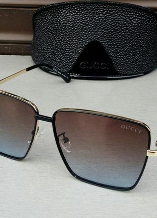 Gucci стильные женские солнцезащитные очки коричневый градиент в золотом металле2 фото