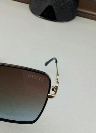 Gucci стильні жіночі сонцезахисні окуляри коричневий градієнт в золотому металі8 фото