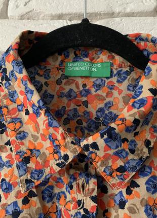 Яркая блуза/рубашка benetton беж/оранжевый/синий размер м3 фото