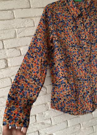 Яркая блуза/рубашка benetton беж/оранжевый/синий размер м4 фото