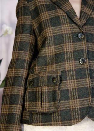 Брендовый классический шерстяной шерсть пиджак жакет в клетку оверсайз6 фото