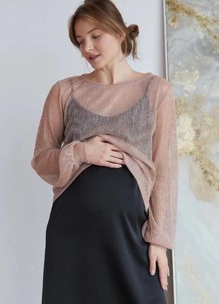 Бежева ошатна блуза для вагітних майбутніх мам (нарядна блузка для вагітних бежева)2 фото