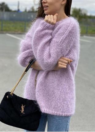 Жіночий в'язаний светр з мохеру довгий оверсайз 💜1 фото