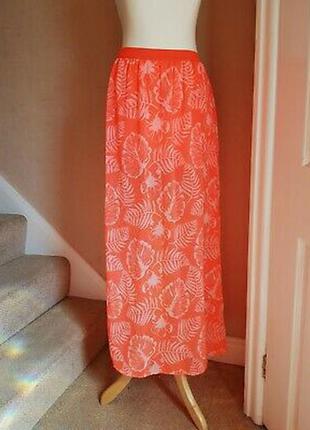 Красивая шифоновая макси-юбка с разрезами от h&m coral neon8 фото