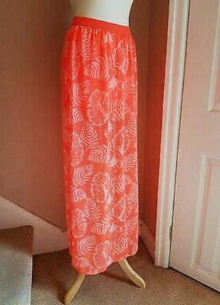 Красивая шифоновая макси-юбка с разрезами от h&m coral neon6 фото