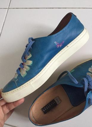 Кожаные туфли кеды женские синие 40-41