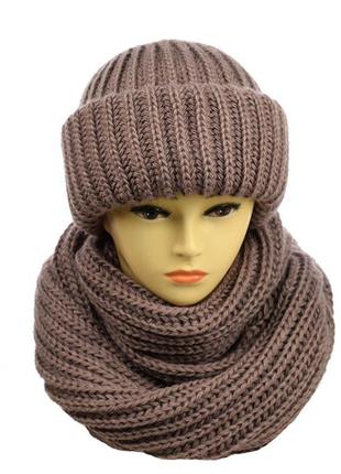 Вязаный комплект женский зимний - шапка и шарф барбара мокко