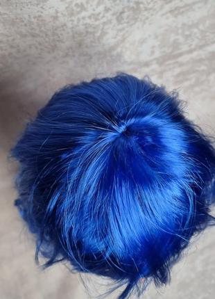 Парик синий длинный яркий волнистый кучерявый карнавал аниме парик для образа новый год4 фото