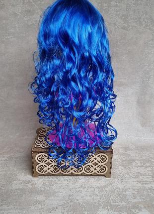 Парик синий длинный яркий волнистый кучерявый карнавал аниме парик для образа новый год2 фото