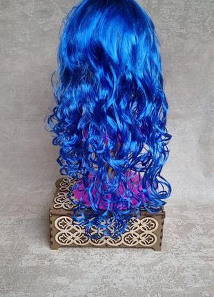 Парик синий длинный яркий волнистый кучерявый карнавал аниме парик для образа новый год1 фото