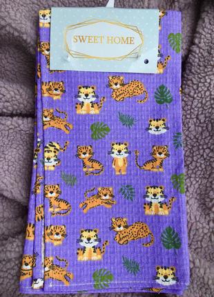 Салфетка полотенце вафельное хлопковое хб кухонное с тигром