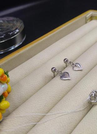 Серебряные подвески серьги гвоздики пусеты 925 модные сердечки