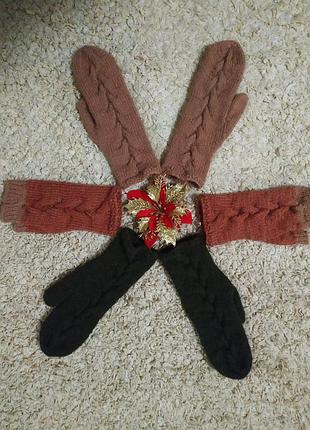 Вязаные рукавицы варежки