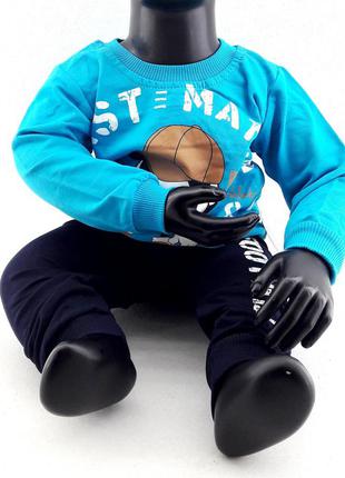 Дитячий спортивний костюм 1, 2 року туреччина теплий на байку для хлопчиків блакитний (кд45)