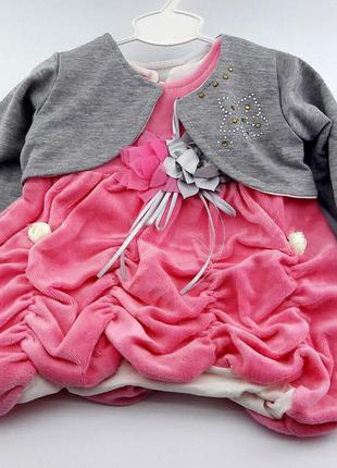 Детское платье турция 6, 9 месяцев для новорожденной девочки нарядное розовое (пдн14)