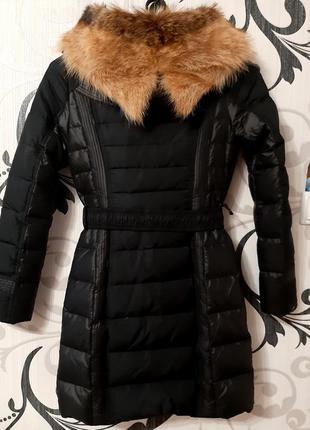 Удлиненая куртка пуховик с натуральным мехом лисы2 фото