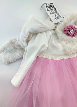 Детское платье турция 3, 6, 9, 12 месяцев для новорожденной девочки нарядное розовое (пдн44)4 фото